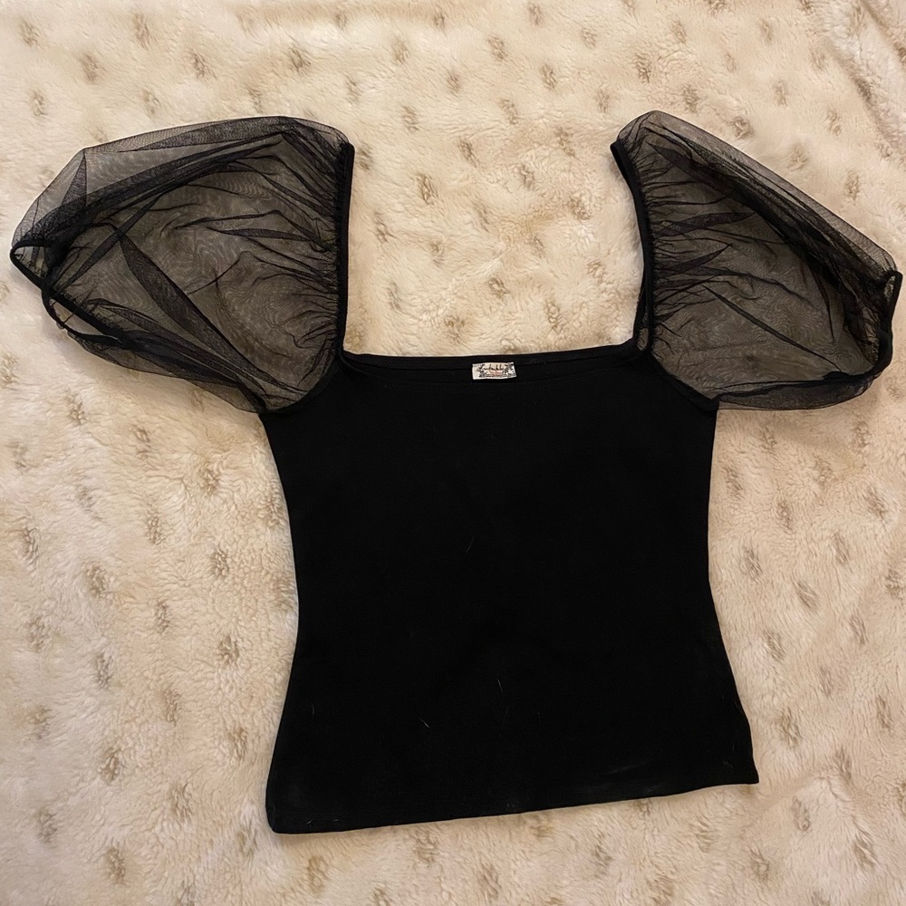 Free People sheer puff shoulder tank top